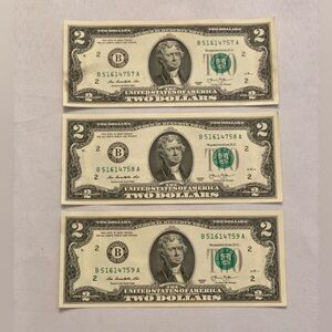 Set of Three/Series 2013 $2 Dollar Bills